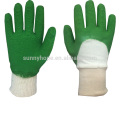 Knit wrist color rubber back open latex coated gloves
